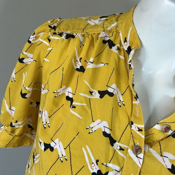 Anthropologie Emily Isabella Robina Blouse TRAPEZISTS Yellow Circus Top Sz XS - Picture 6 of 16